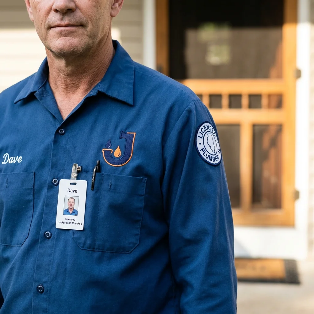 Licensed plumber showing ID badge in Potomac, MD