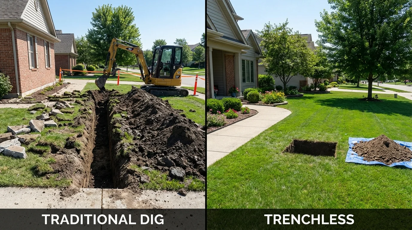 Trenchless sewer repair with minimal yard damage versus traditional excavation in Potomac, MD